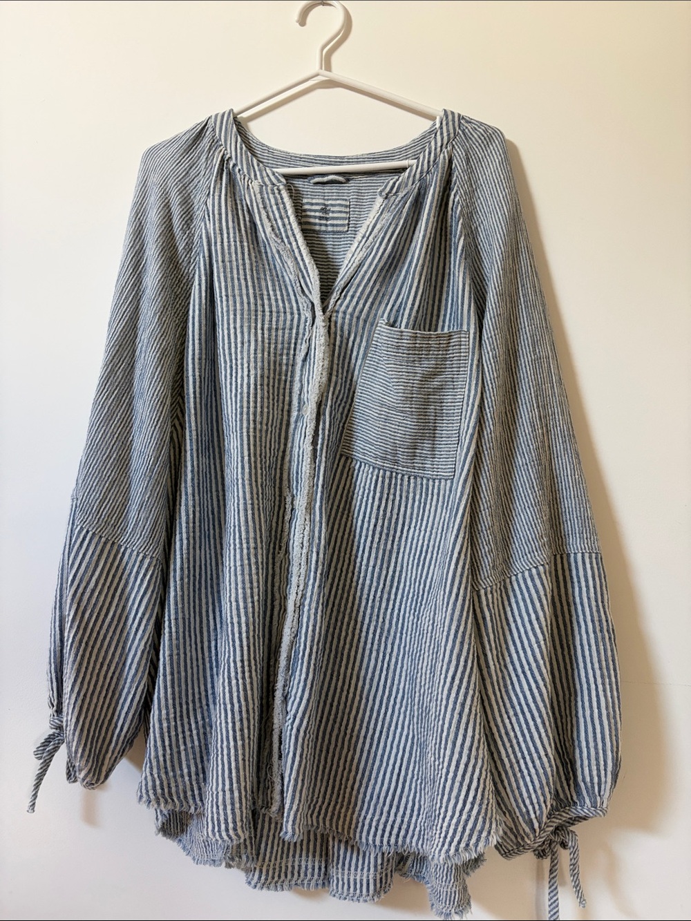 AERIE Striped Light Blue & White Peasant Tunic Blouse